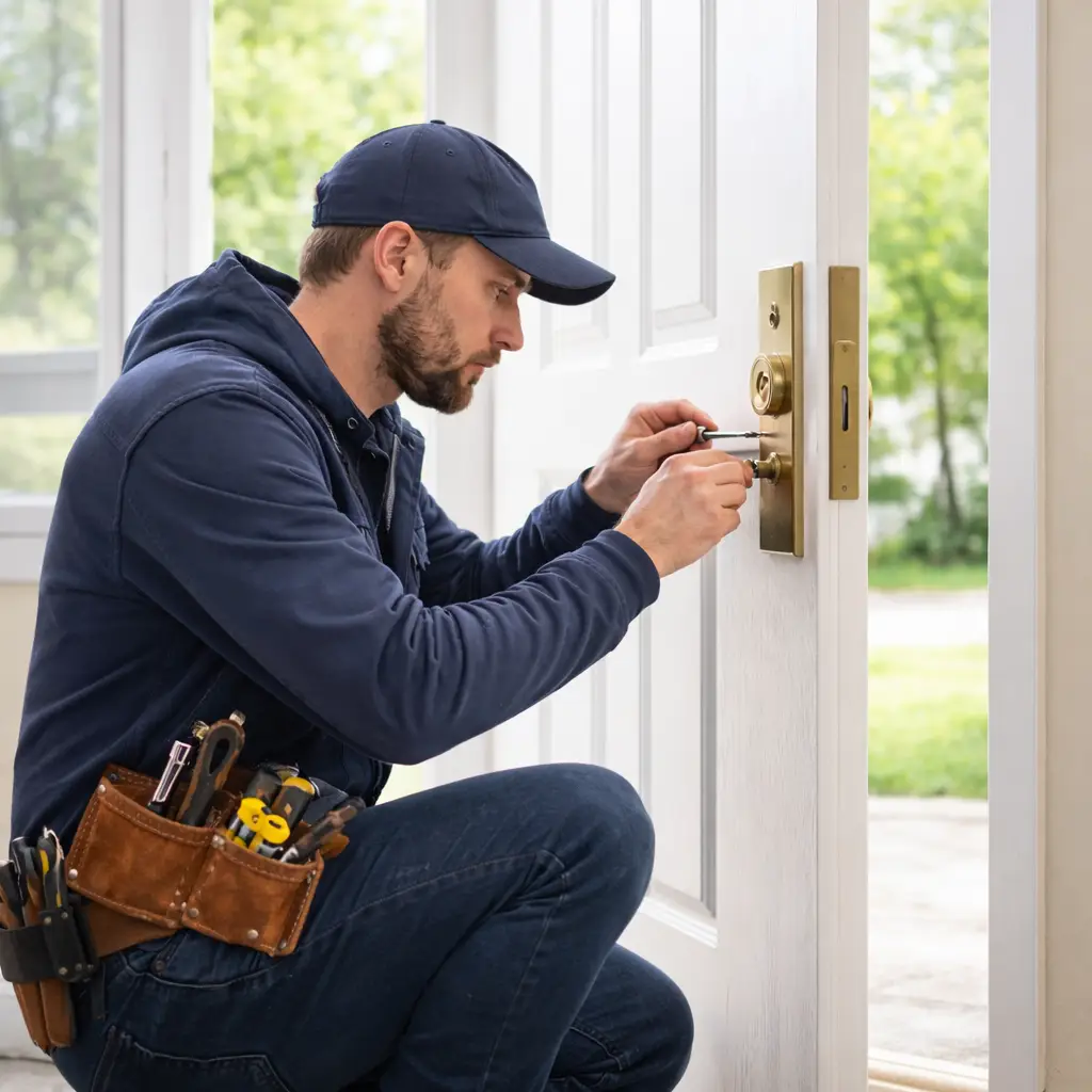 Slotenmaker helpt klant die buitengesloten is door voordeur schadevrij te openen