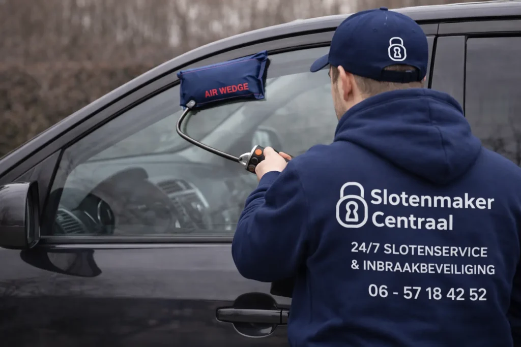 Slotenmaker opent auto zonder schade met professioneel gereedschap