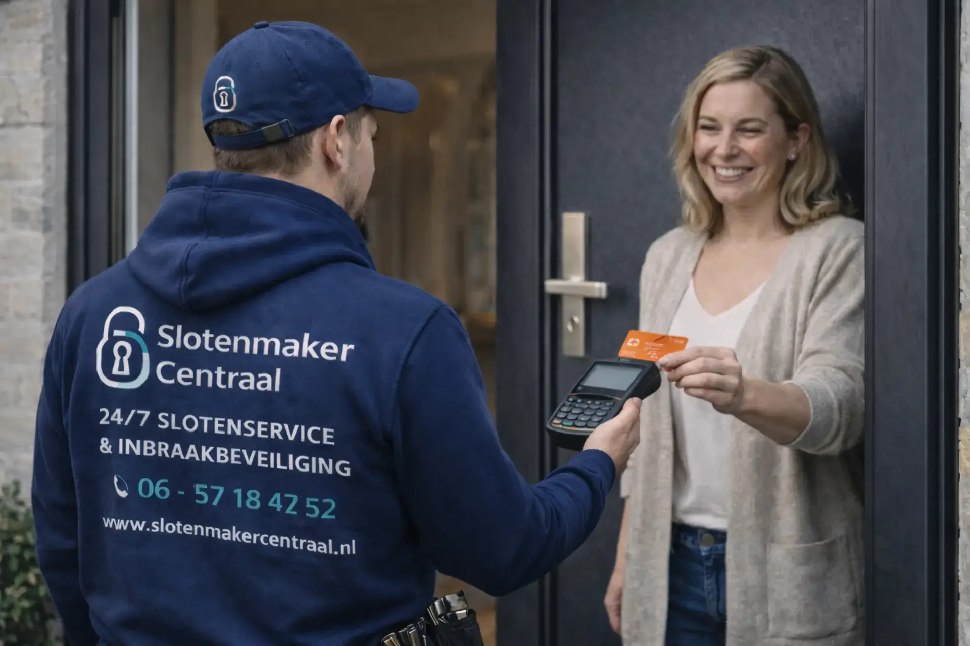Slotenmaker pinbetaling na openen van voordeur